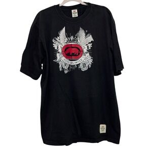 Ecko Unltd Graphic T-Shirt Mens Black Cotton Streetwear Rhino Y2K Size 2XL
